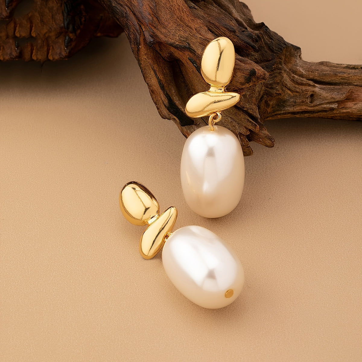 14k Elegant Geometric Faux Pearl Drop Earrings