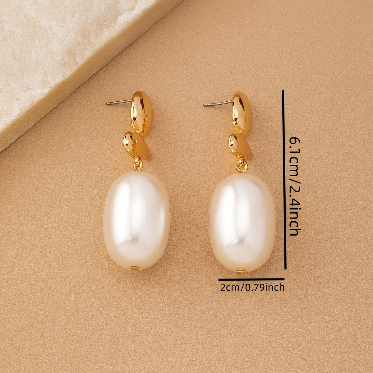 14k Elegant Geometric Faux Pearl Drop Earrings