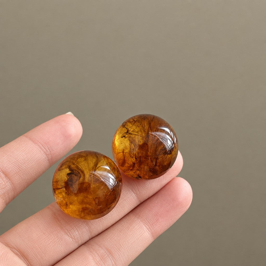Vintage Amber Round Stud Earrings
