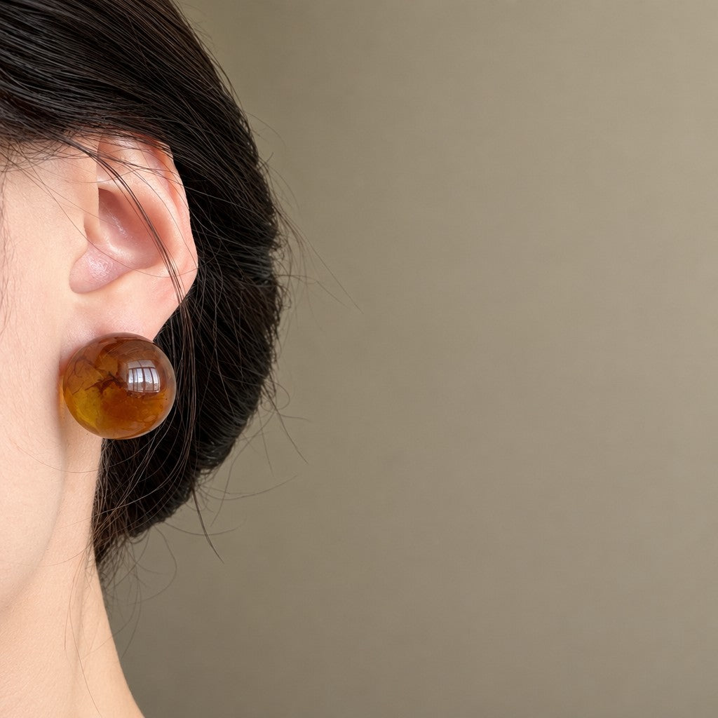 Vintage Amber Round Stud Earrings