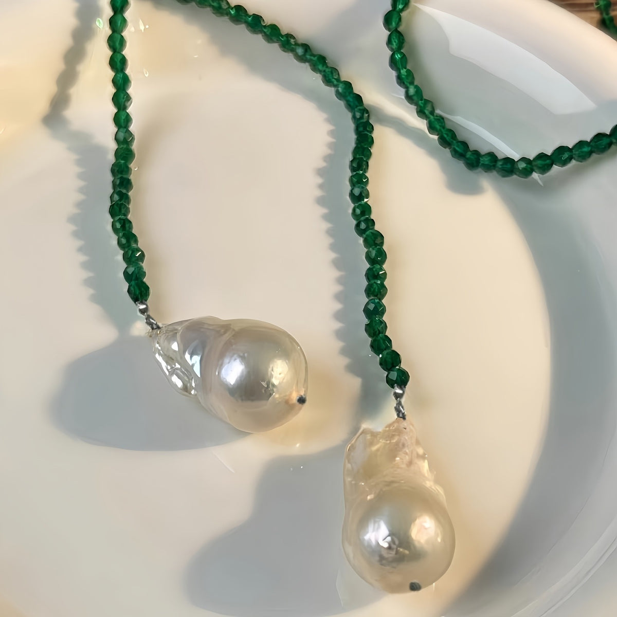 Boho Green Beaded Lariat Necklace