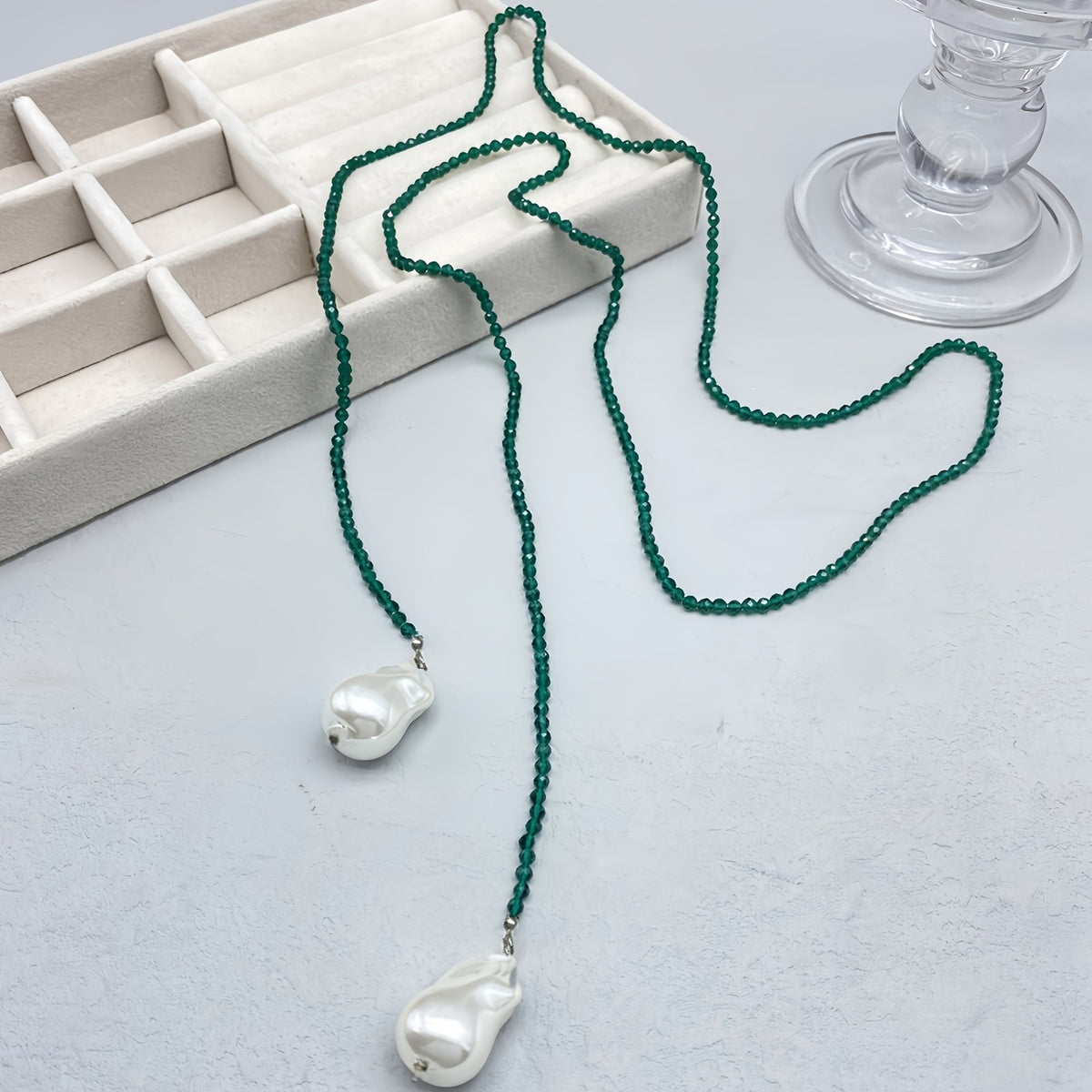 Boho Green Beaded Lariat Necklace
