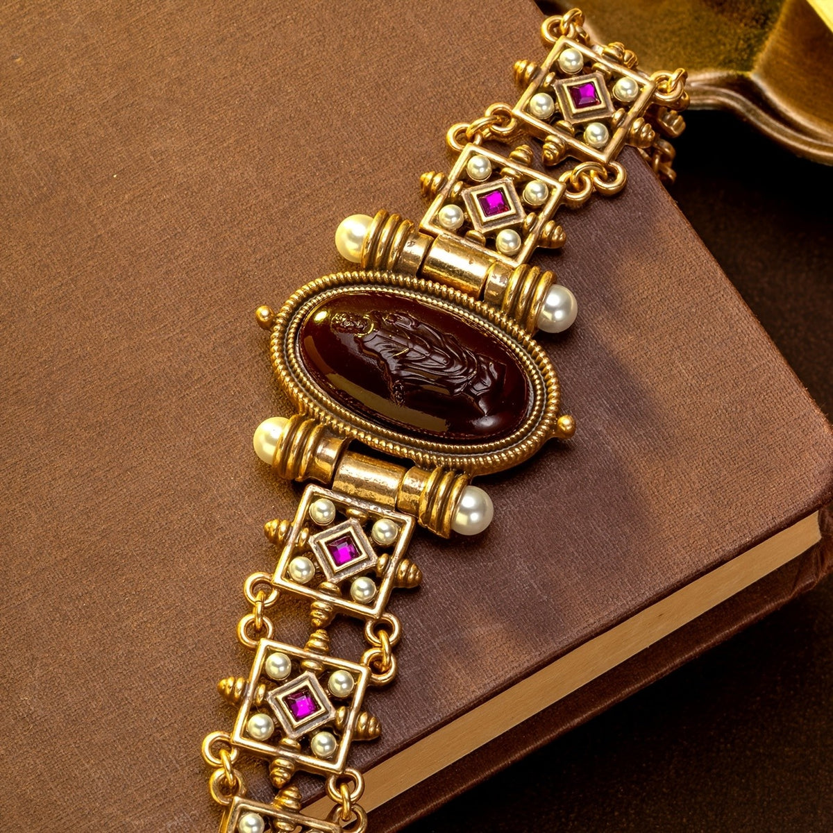 Vintage Purple Cameo Geometric Bracelet