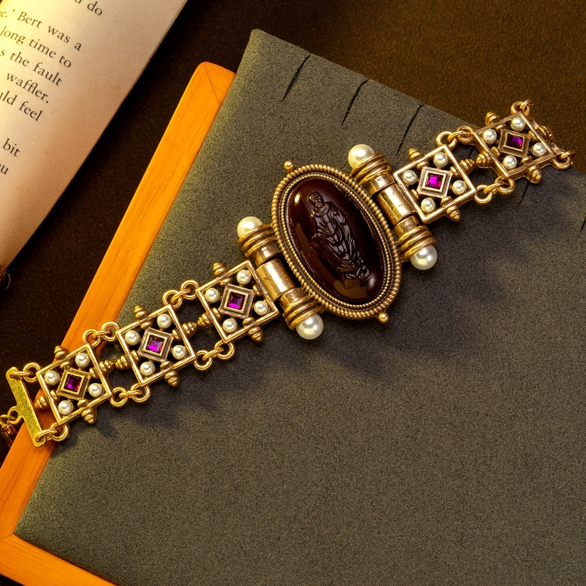 Vintage Purple Cameo Geometric Bracelet