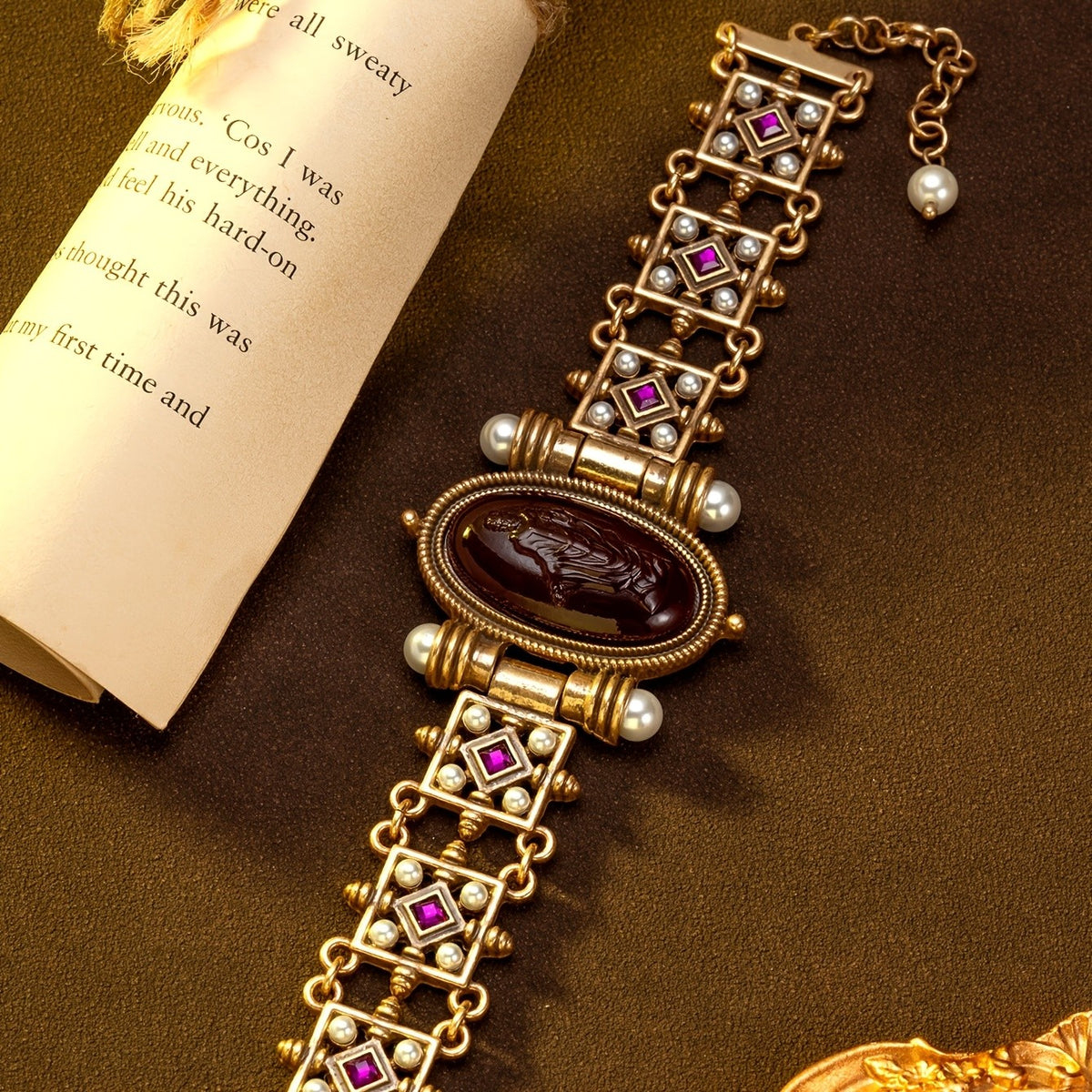 Vintage Purple Cameo Geometric Bracelet