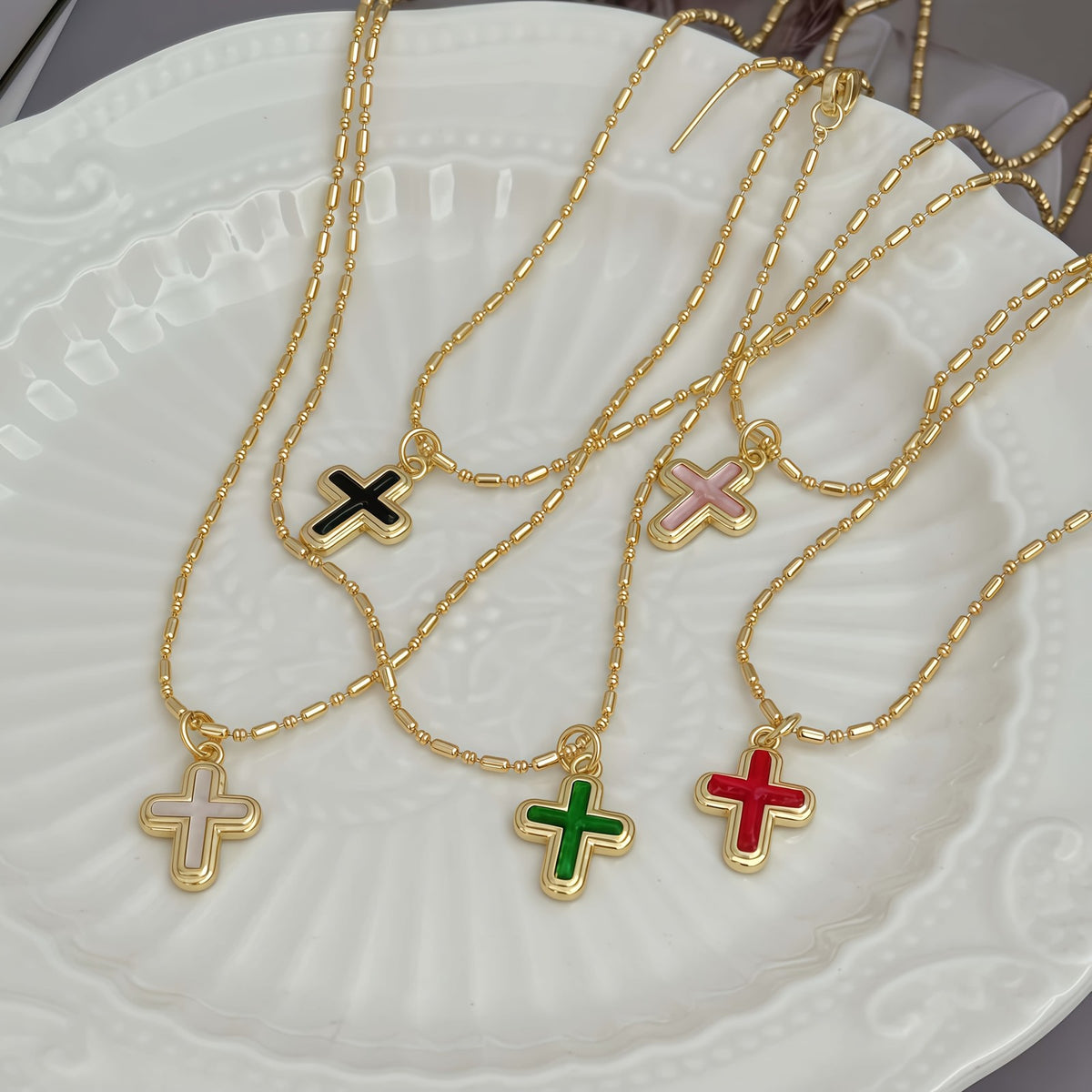 18k Dainty Enamel Cross Necklace
