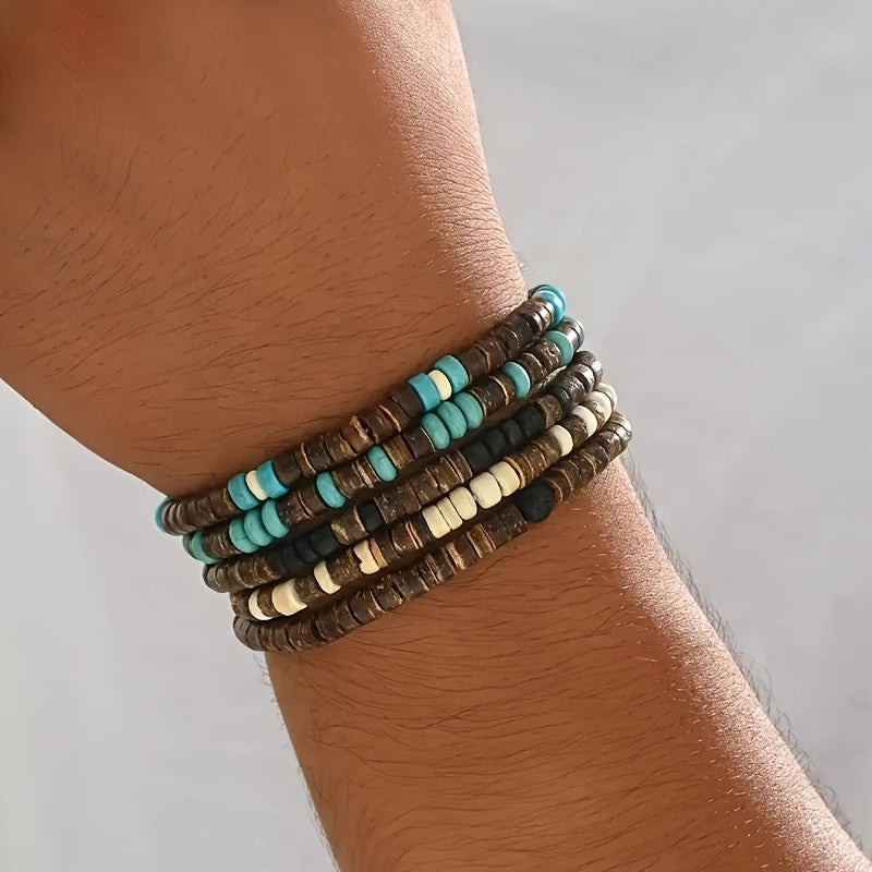 5pc Boho Coconut Shell Beaded Bracelet Set