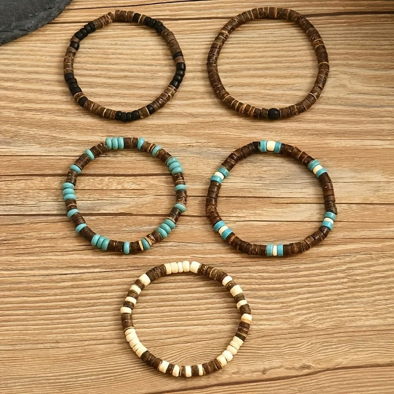 5pc Boho Coconut Shell Beaded Bracelet Set