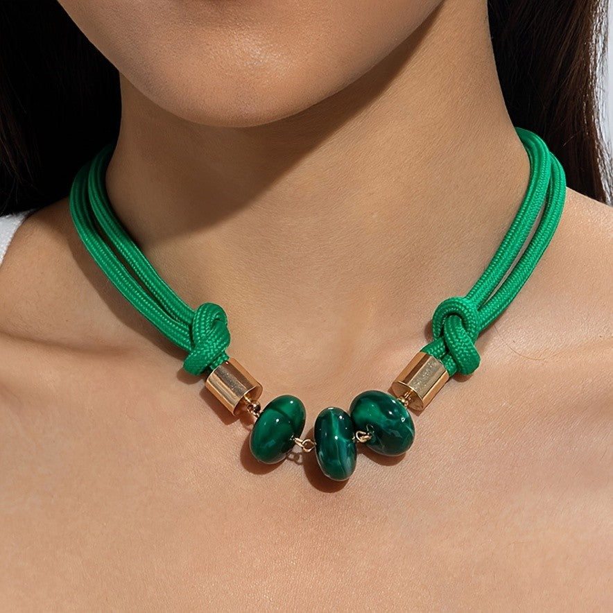 Elegant Emerald Woven Knot Choker Necklace