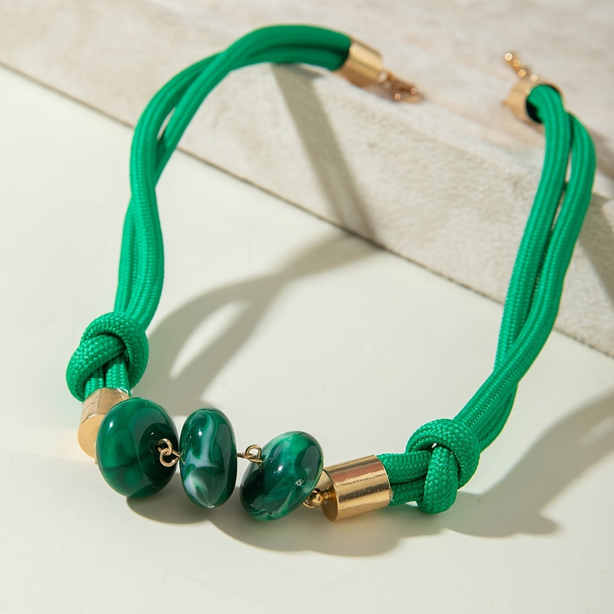 Elegant Emerald Woven Knot Choker Necklace