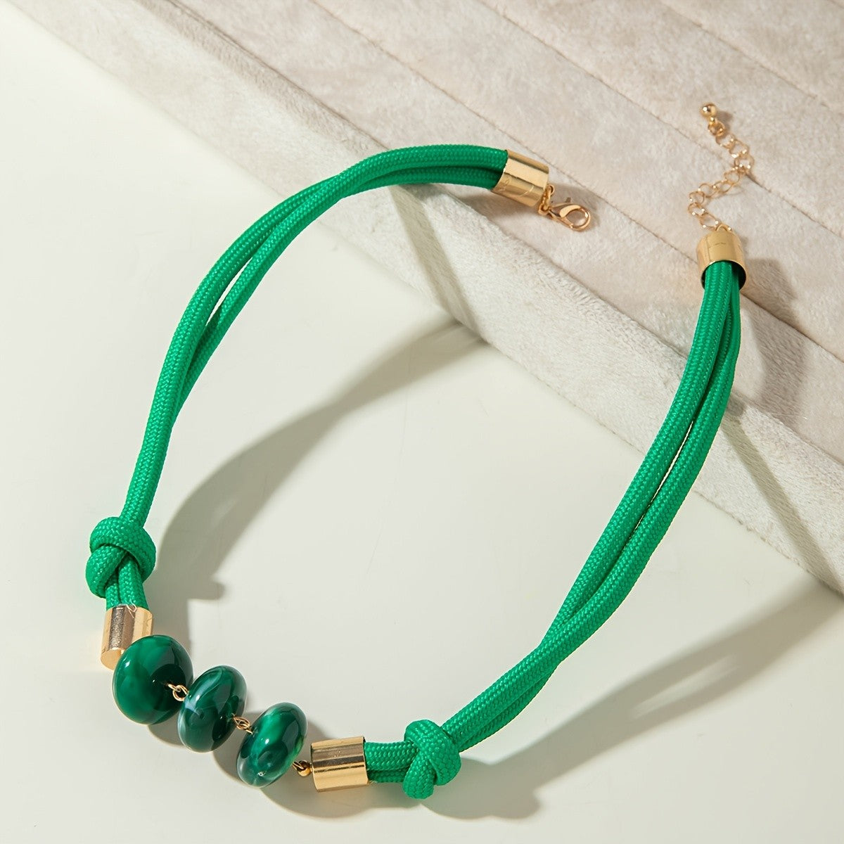 Elegant Emerald Woven Knot Choker Necklace