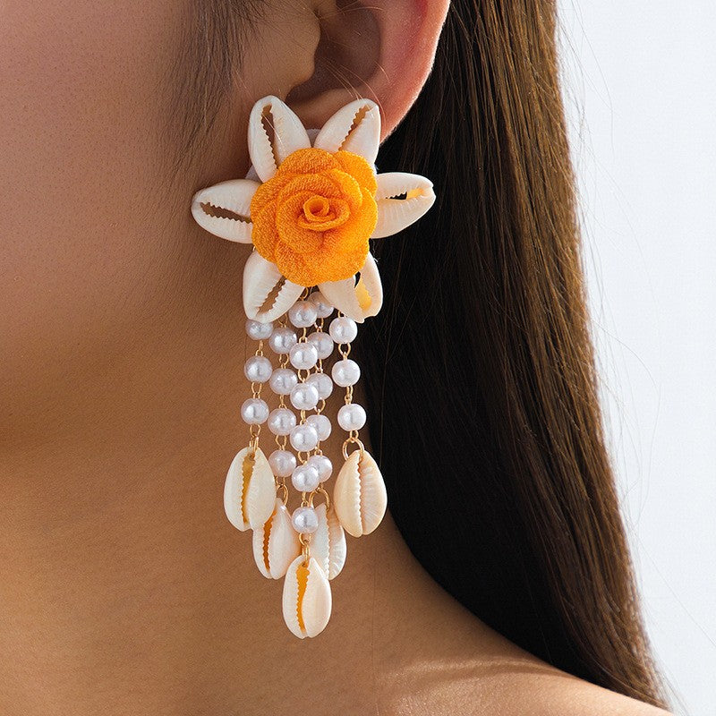 Boho Floral Shell Necklace & Earring Set
