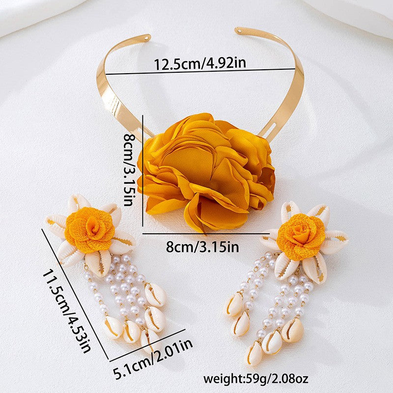 Boho Floral Shell Necklace & Earring Set