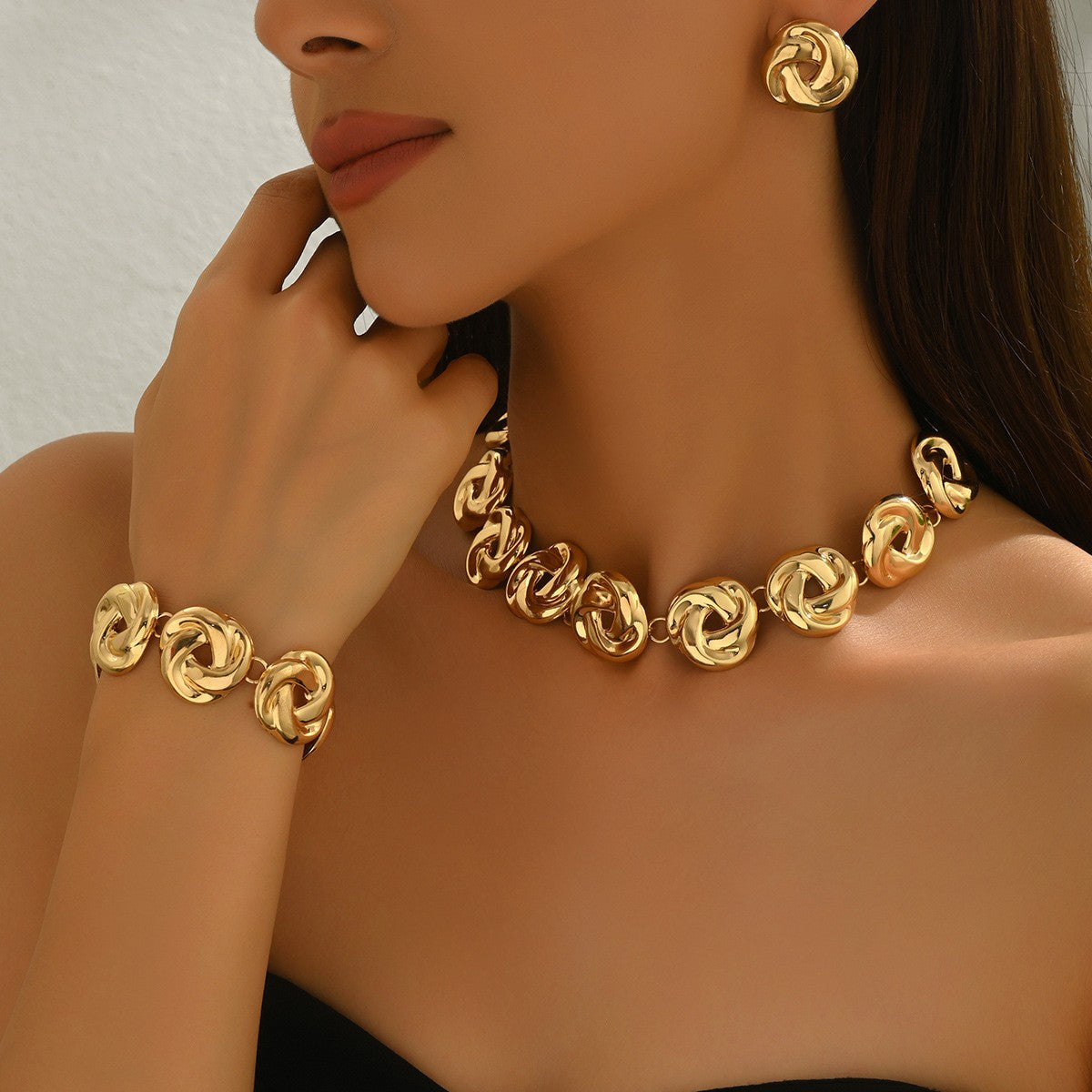 Classy Twisted Knot Necklace, Bracelet & Earring Set