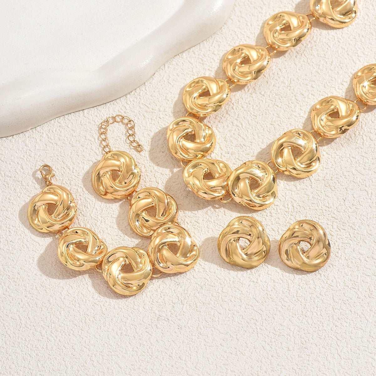Classy Twisted Knot Necklace, Bracelet & Earring Set