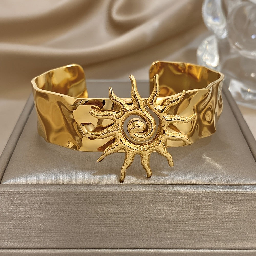 18k Boho Sun Spiral Wide Cuff Bracelet