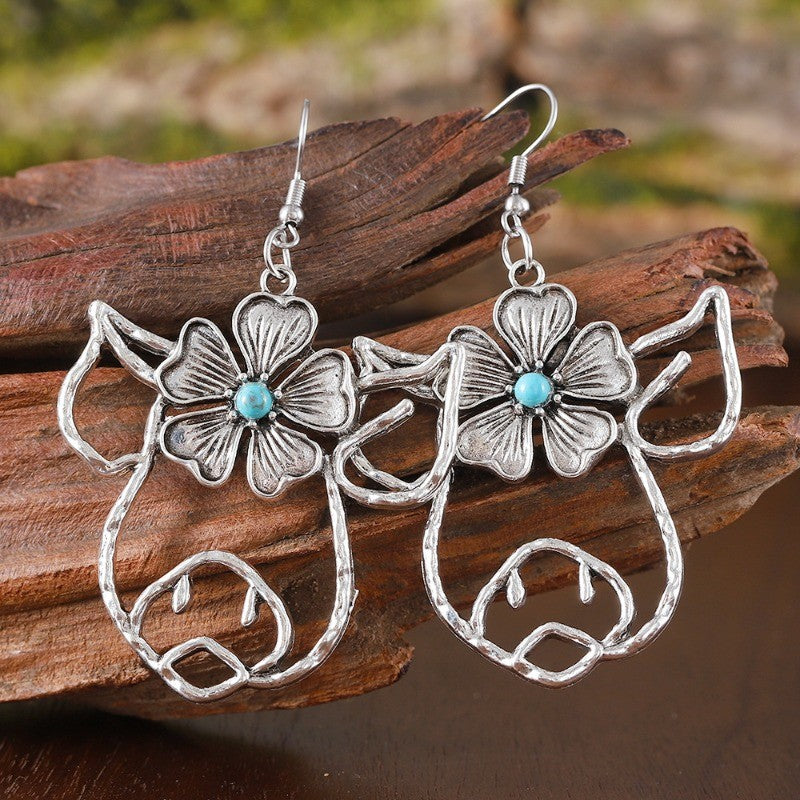 Vintage Floral Cow Drop Earrings