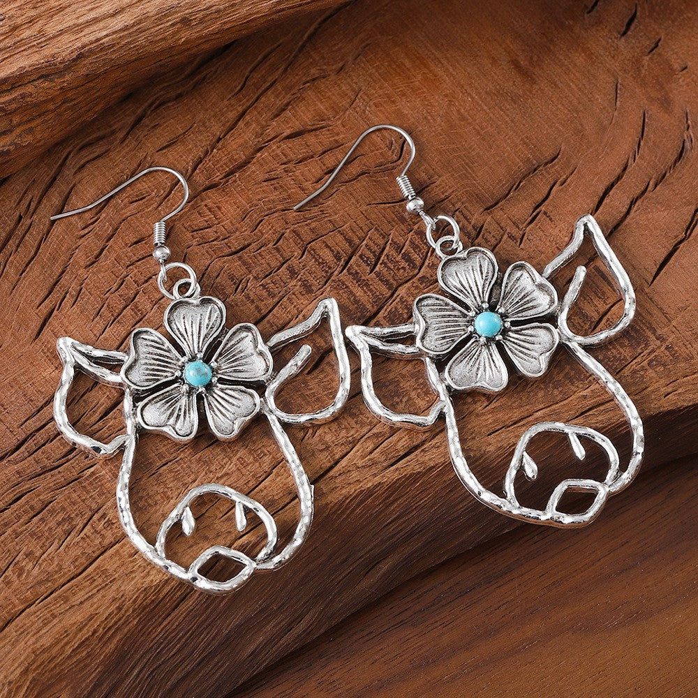 Vintage Floral Cow Drop Earrings