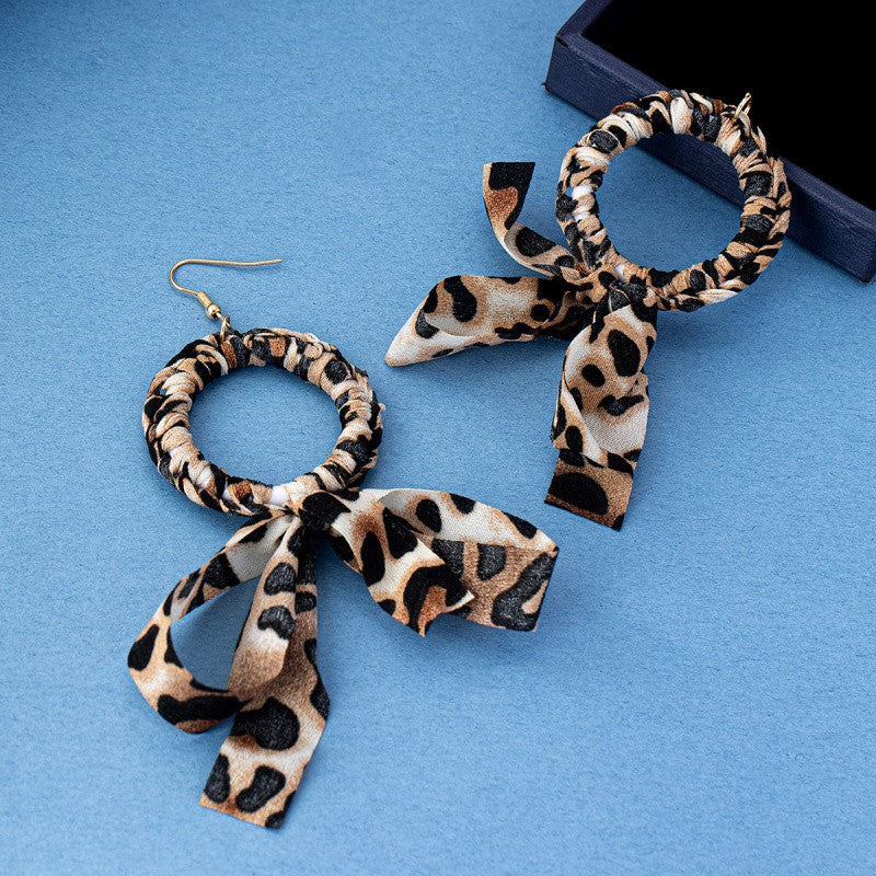 Elegant Leopard Print Bow Drop Earrings