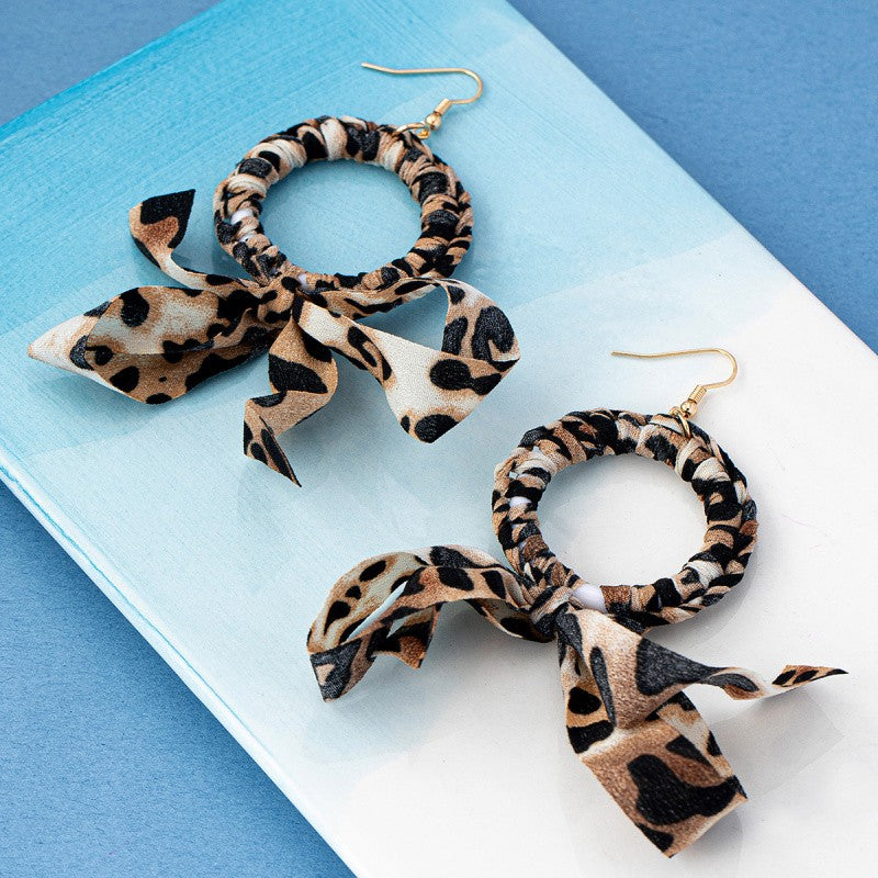 Elegant Leopard Print Bow Drop Earrings