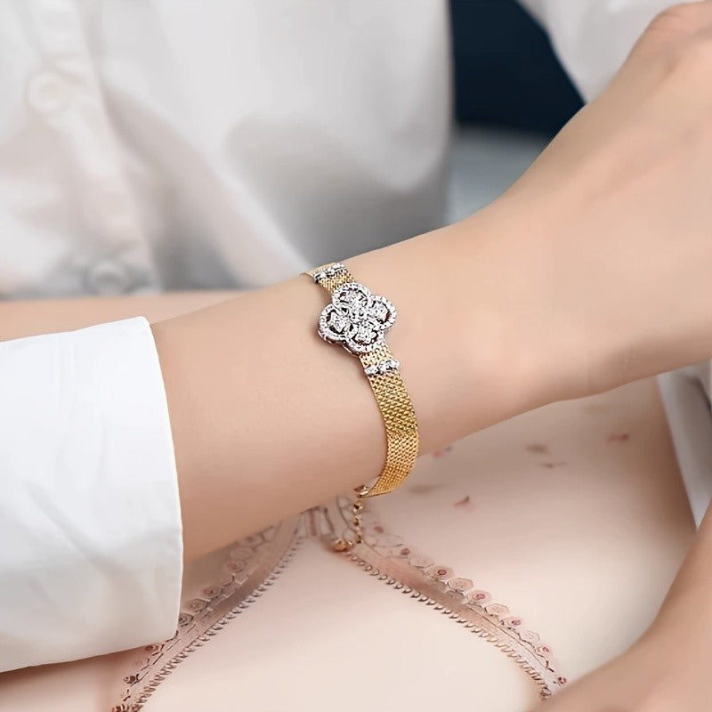 14k Elegant Floral Mesh Bracelet
