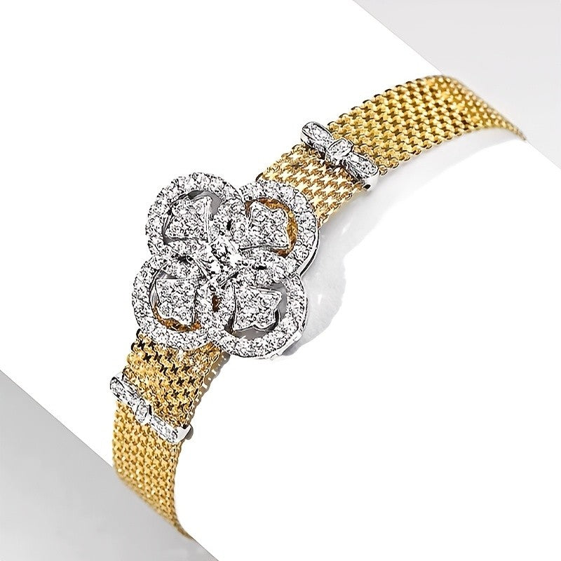 14k Elegant Floral Mesh Bracelet