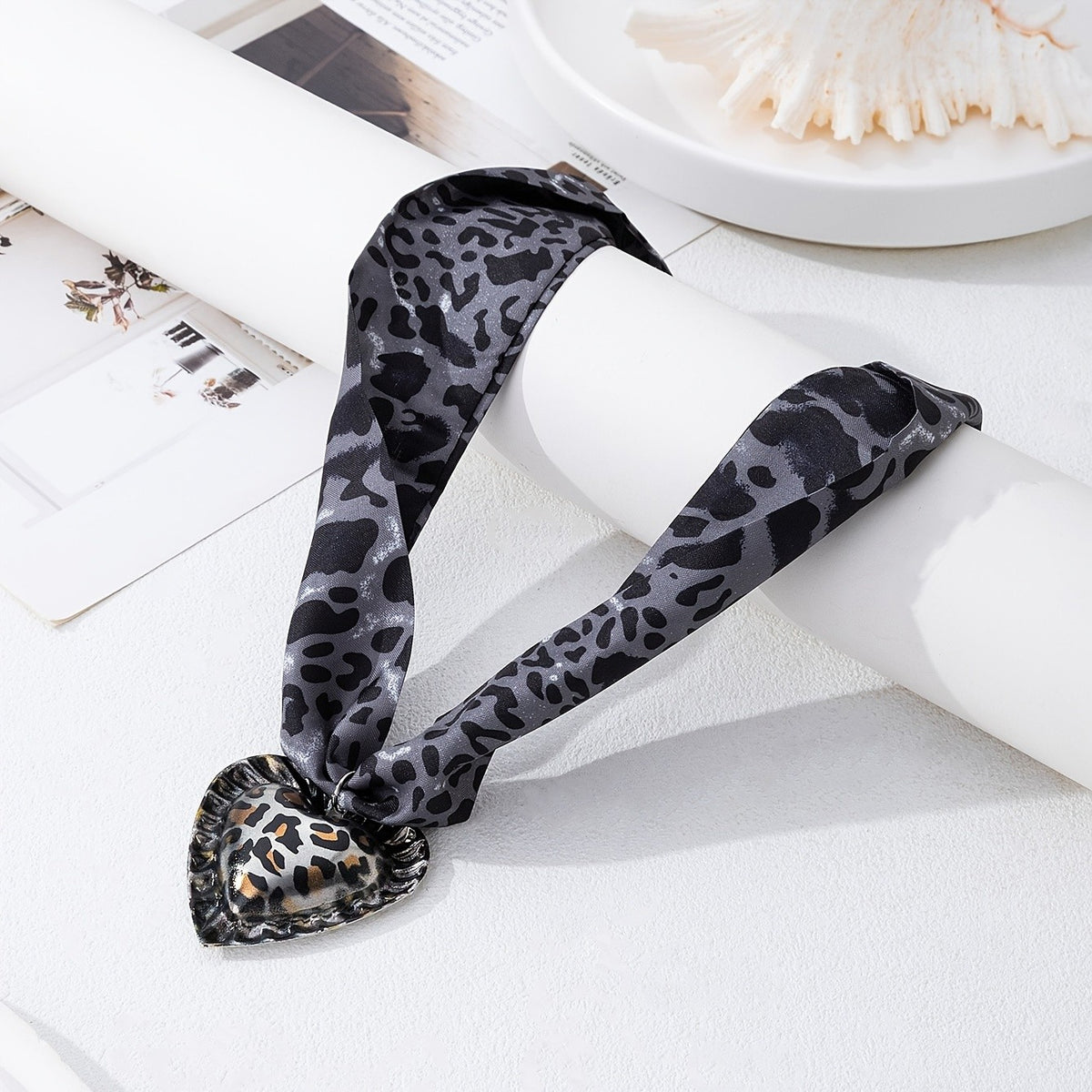 Boho Leopard Print Ribbon Heart Necklace