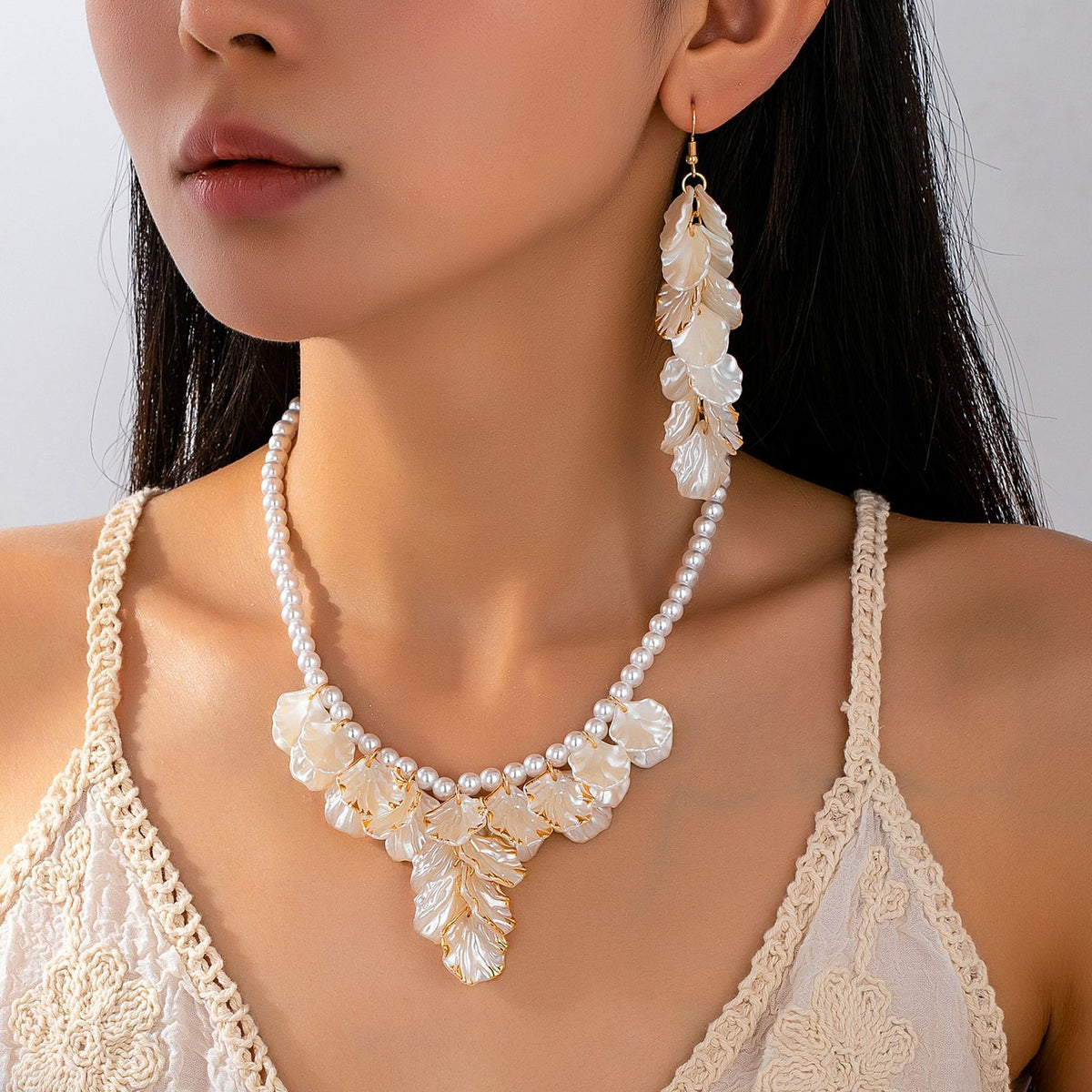 Vintage Layered Acrylic Petal Necklace & Earring Set