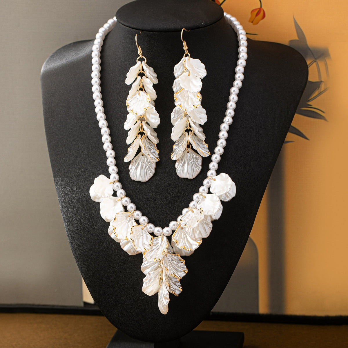 Vintage Layered Acrylic Petal Necklace & Earring Set