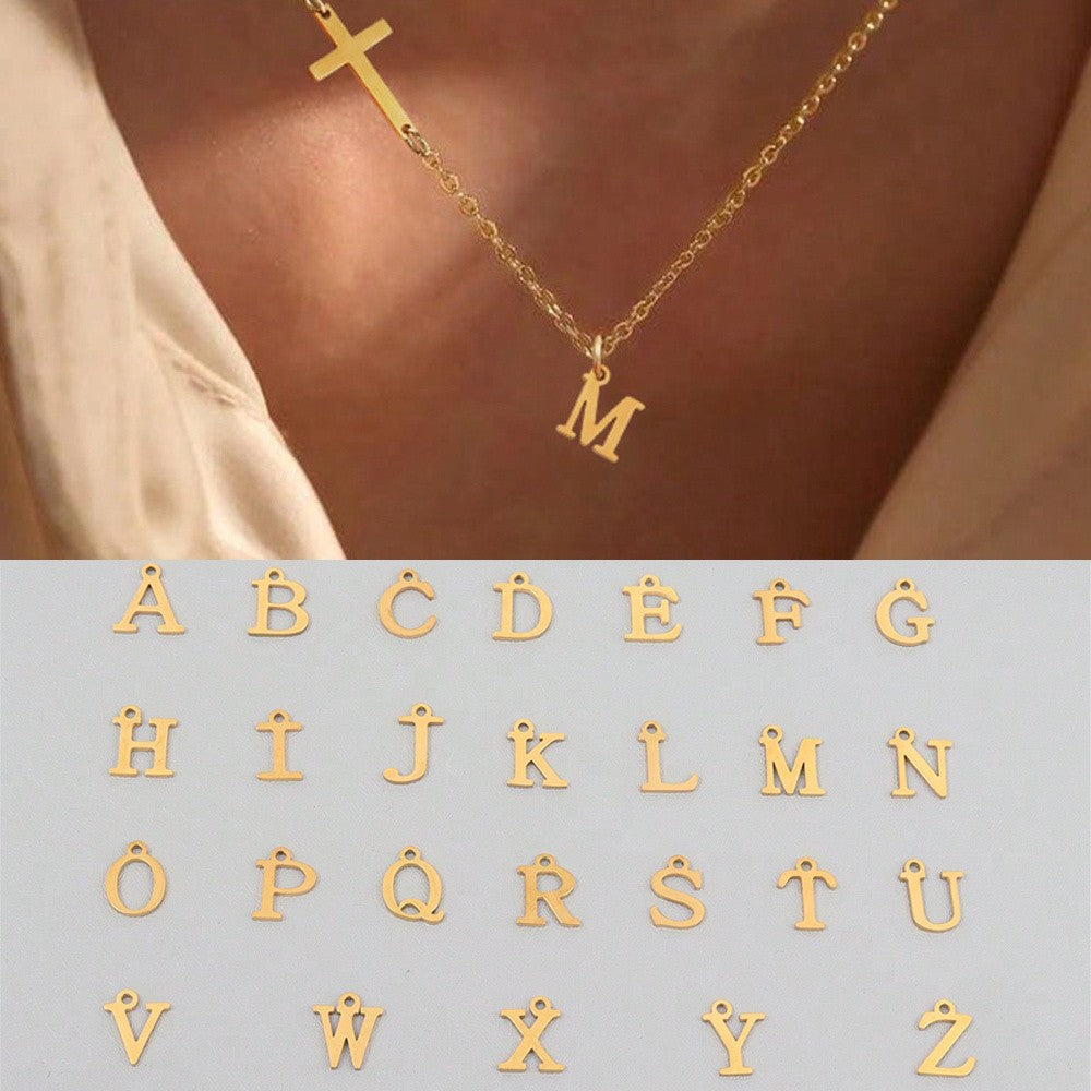 18k Dainty Cross & Initial Letter Necklace