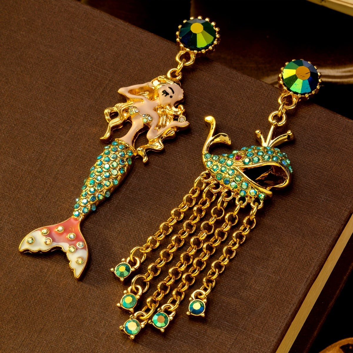 Vintage Mermaid Whale Dangle Earrings