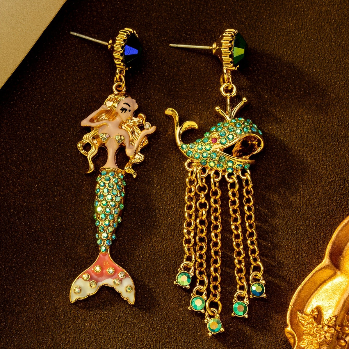 Vintage Mermaid Whale Dangle Earrings