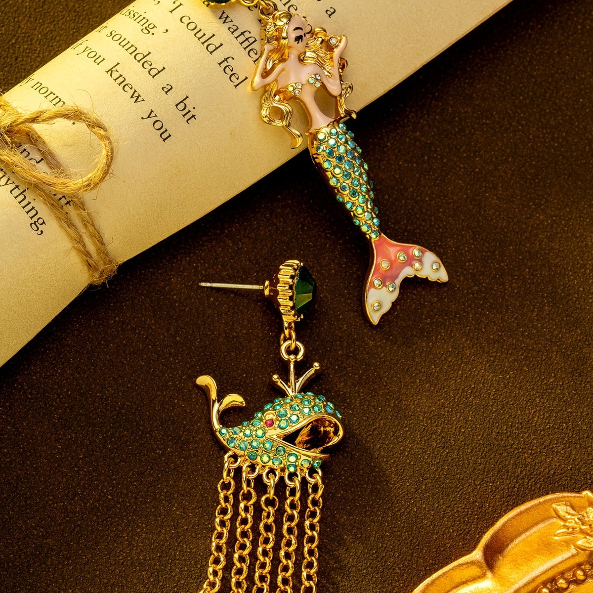 Vintage Mermaid Whale Dangle Earrings