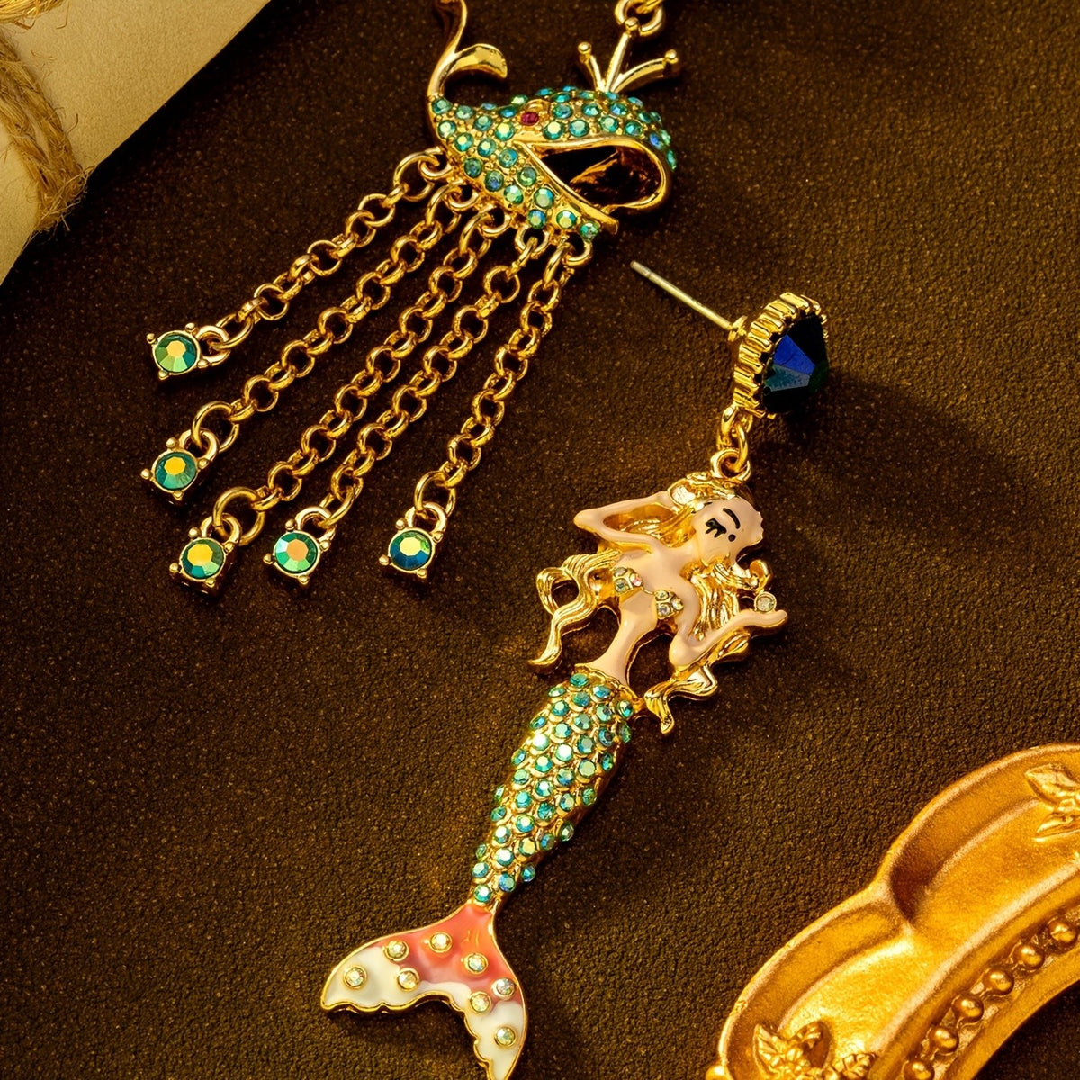 Vintage Mermaid Whale Dangle Earrings