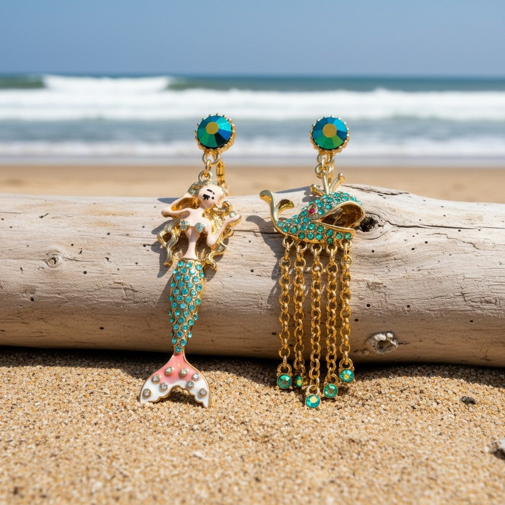Vintage Mermaid Whale Dangle Earrings