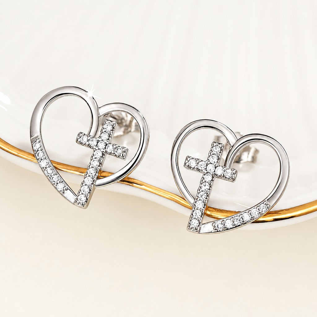 14k Elegant Heart Cross Earrings
