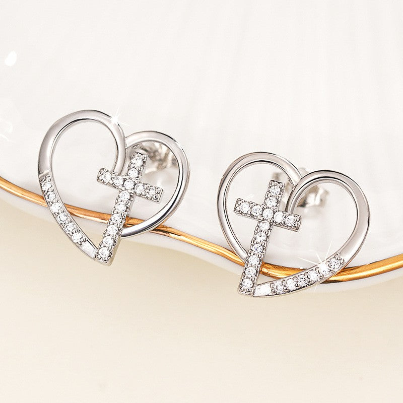 14k Elegant Heart Cross Earrings