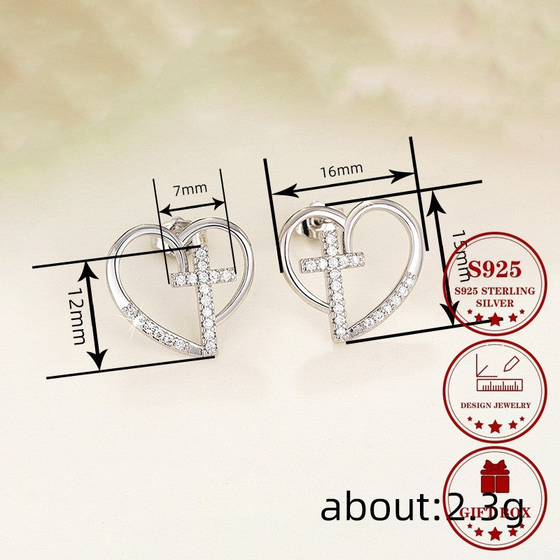 14k Elegant Heart Cross Earrings