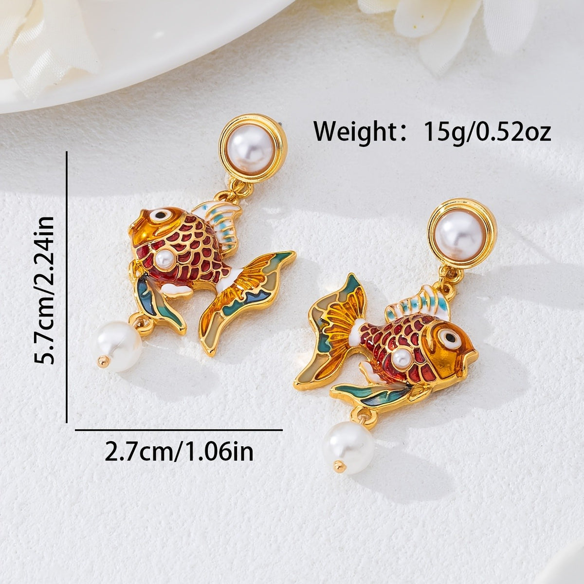 Classy Enamel Goldfish Pearl Earrings
