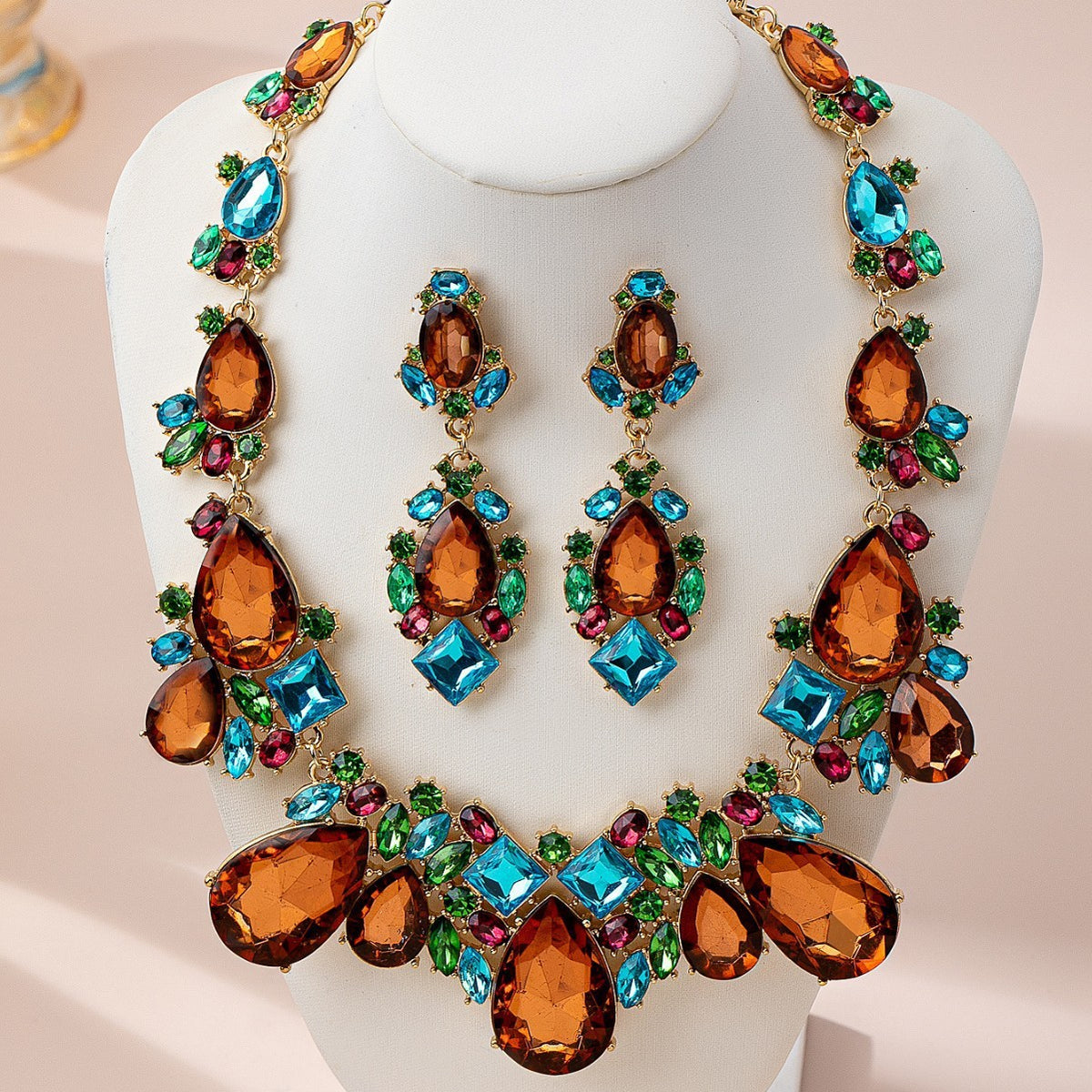 3pc Vintage Teardrop Zircon Necklace & Earring Set