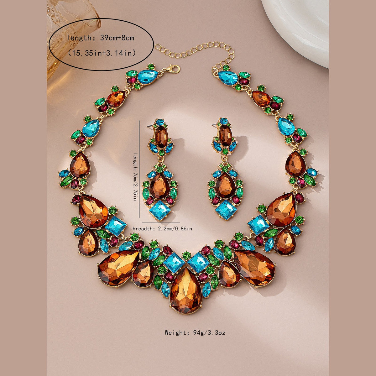 3pc Vintage Teardrop Zircon Necklace & Earring Set