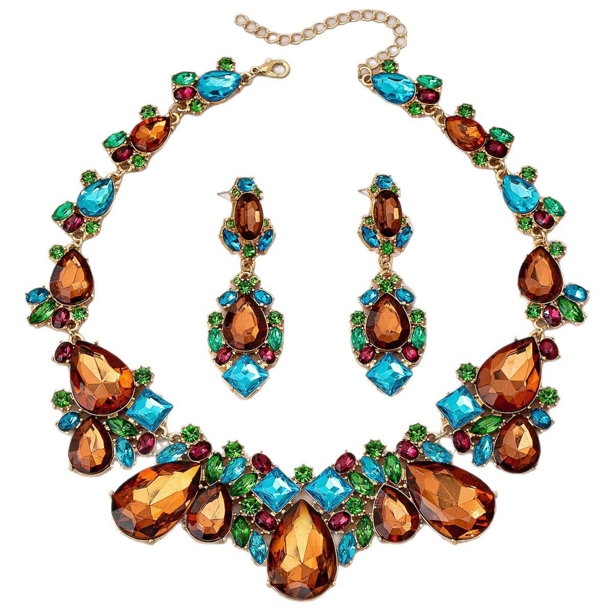 3pc Vintage Teardrop Zircon Necklace & Earring Set