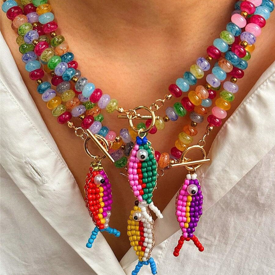 Boho Colorful Beaded Fish Necklace