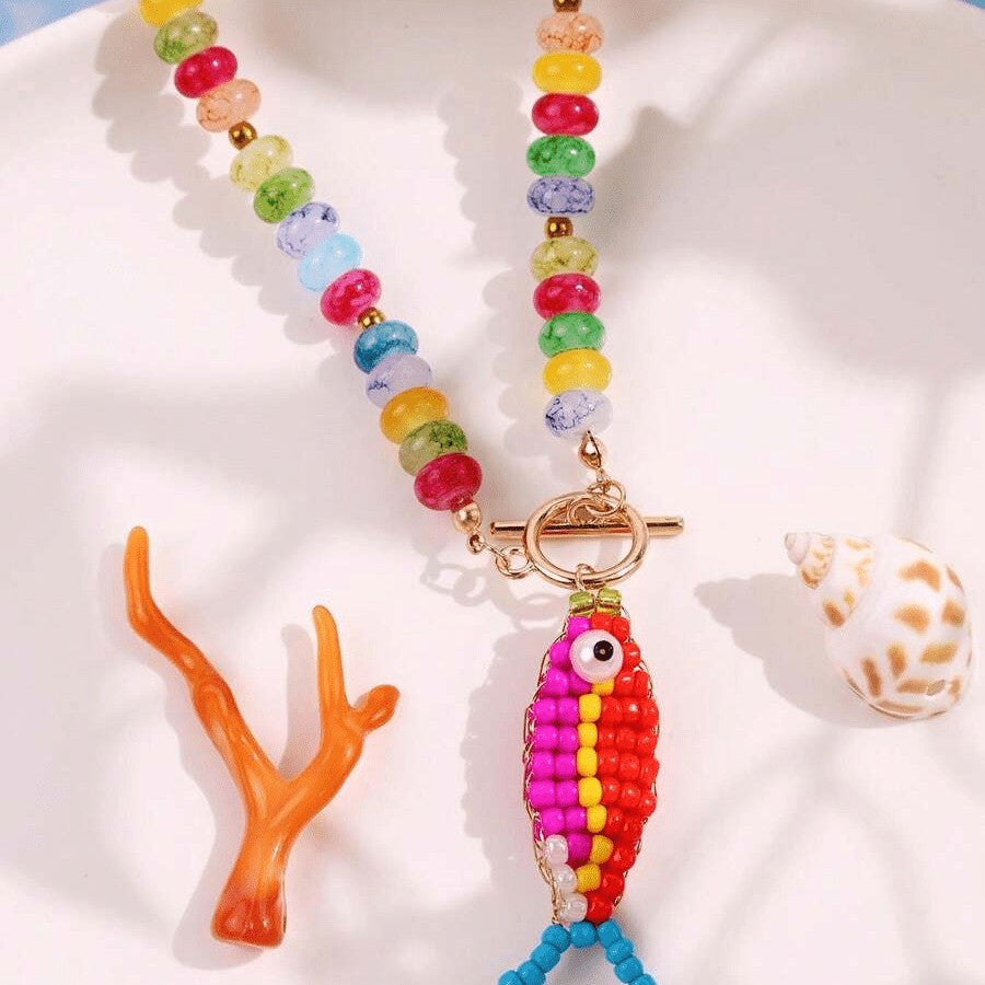 Boho Colorful Beaded Fish Necklace