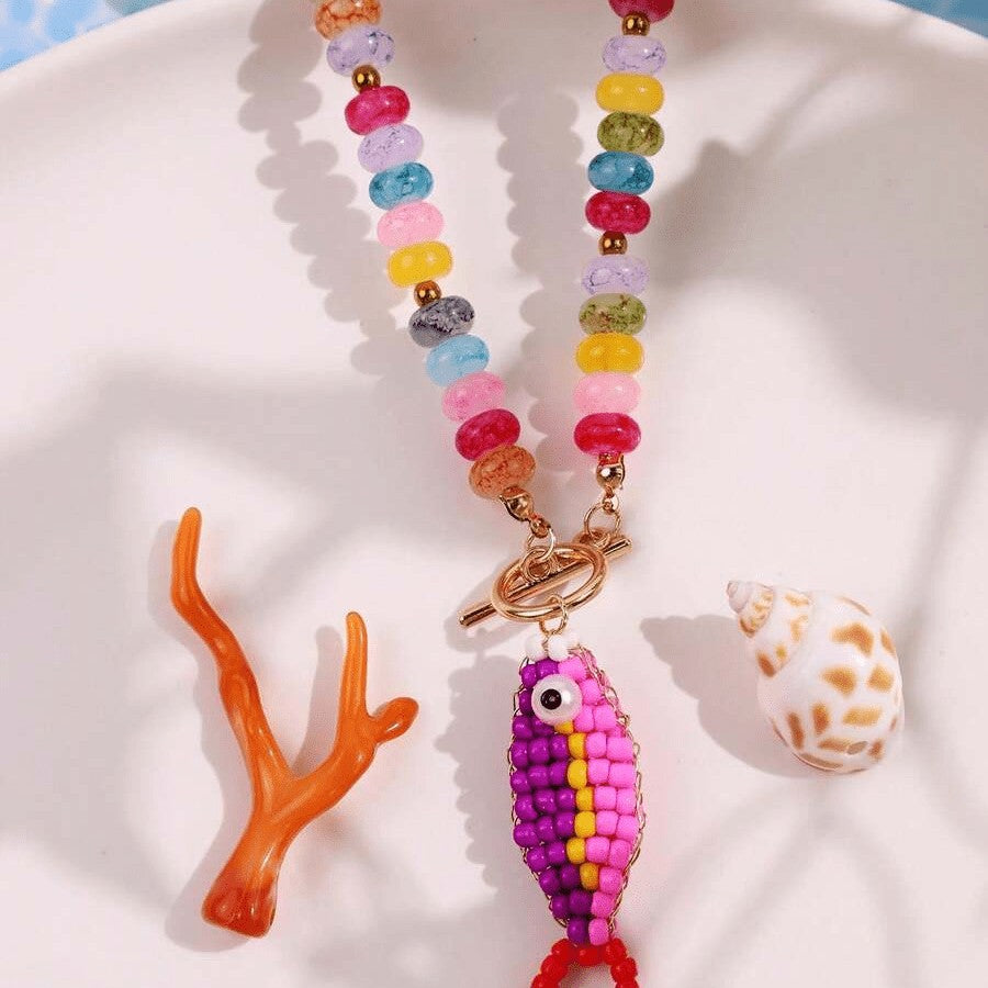 Boho Colorful Beaded Fish Necklace