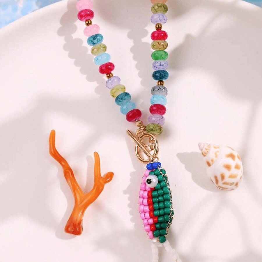 Boho Colorful Beaded Fish Necklace