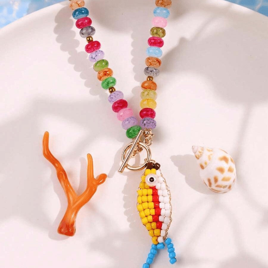 Boho Colorful Beaded Fish Necklace