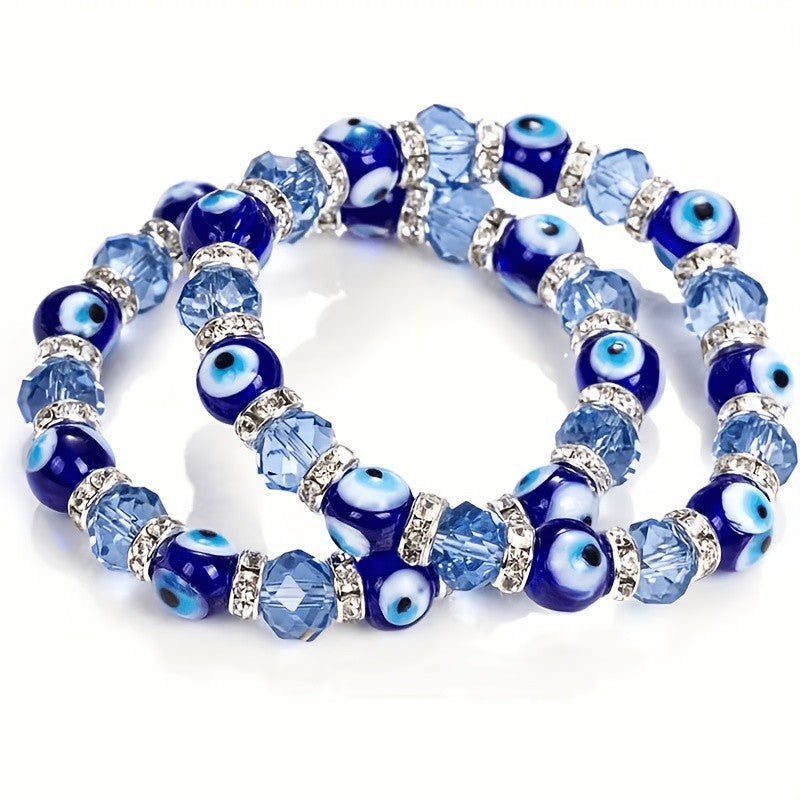 Boho Blue Evil Eye Glass Bead Bracelet