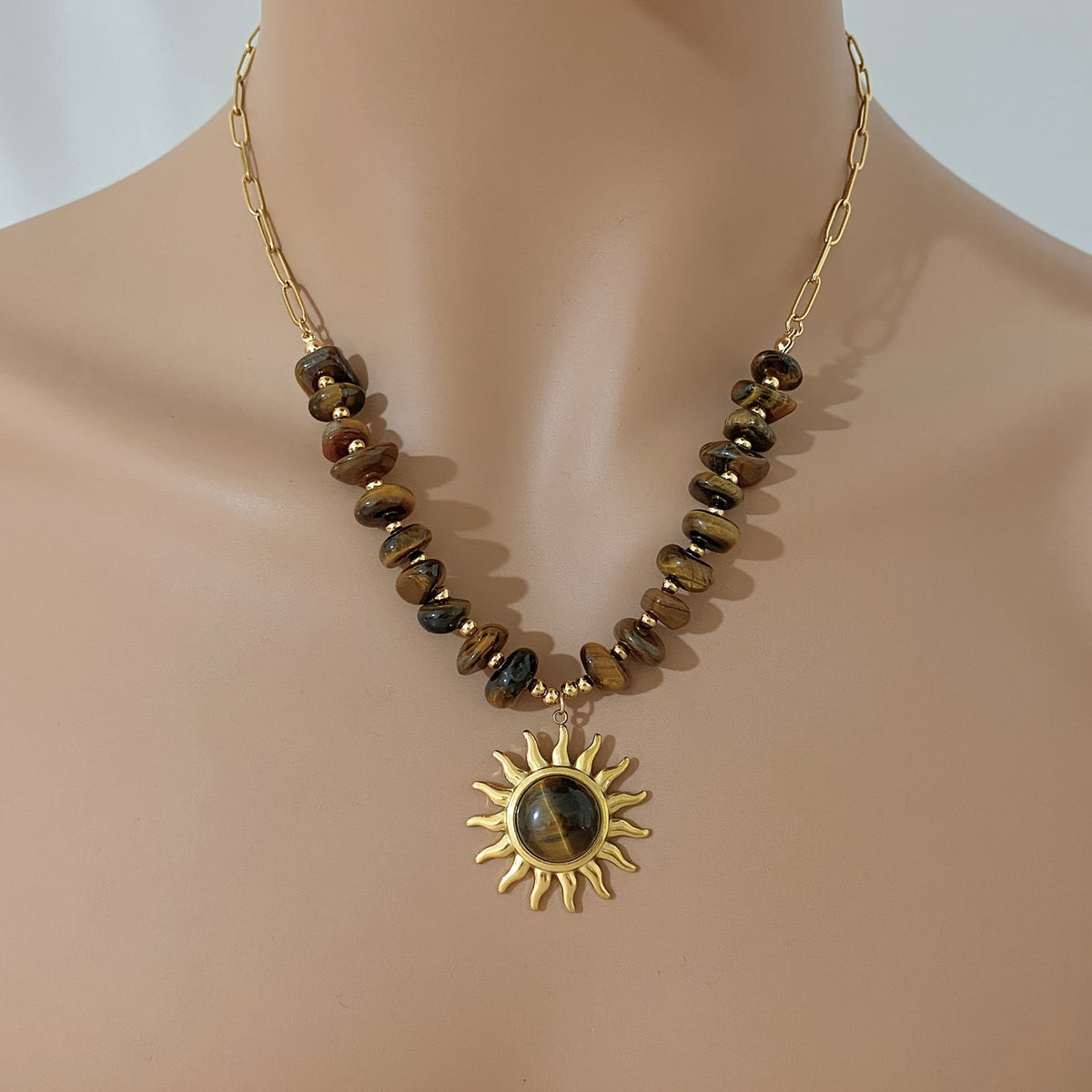 Boho Tiger Eye Sunburst Necklace