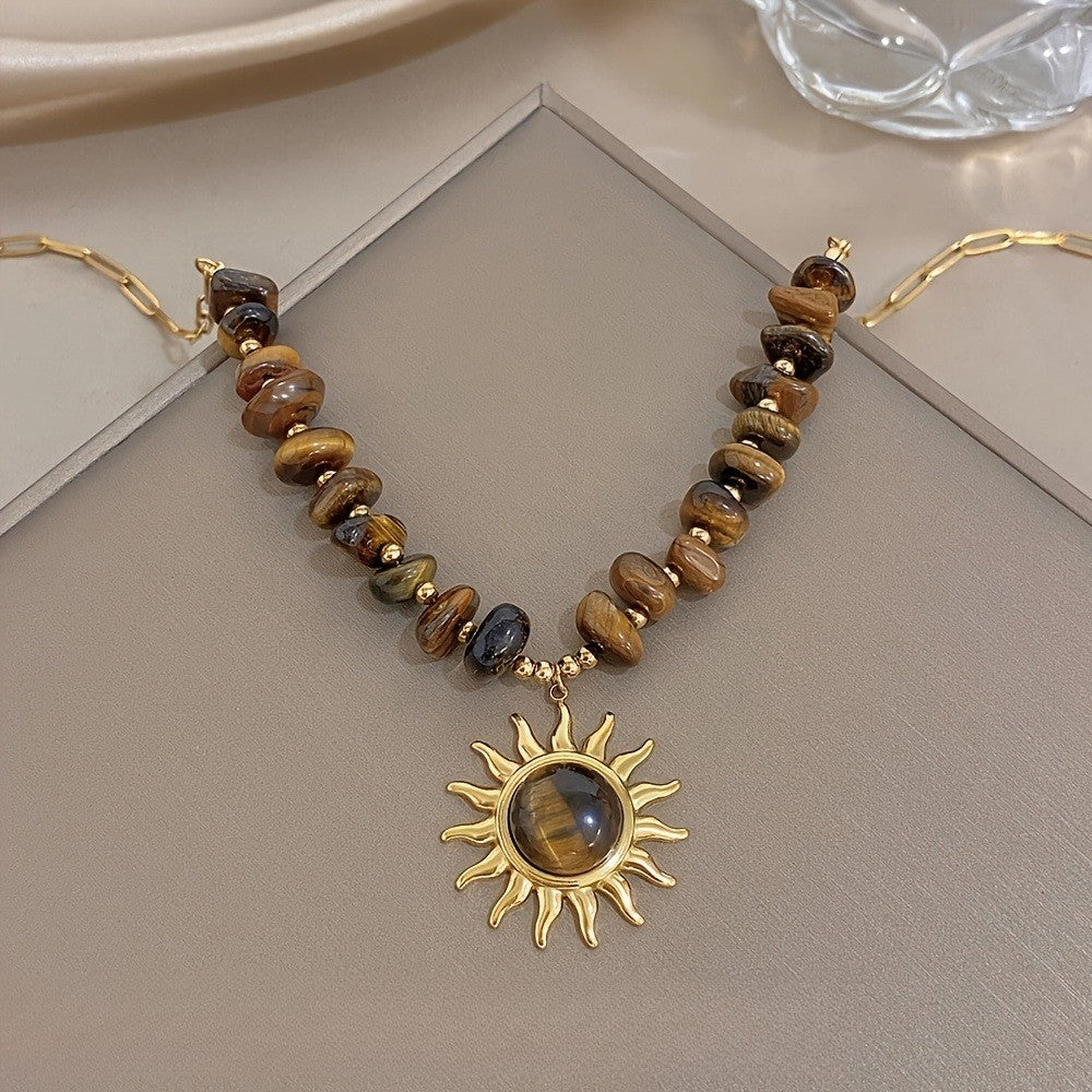 Boho Tiger Eye Sunburst Necklace